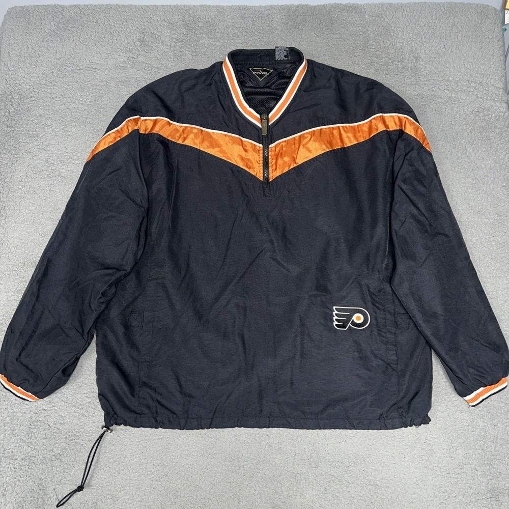 VTG Rival Philadelphia Flyers Windbreaker Men's 2XL XXL Black 1/4 Zip Jacket 90s